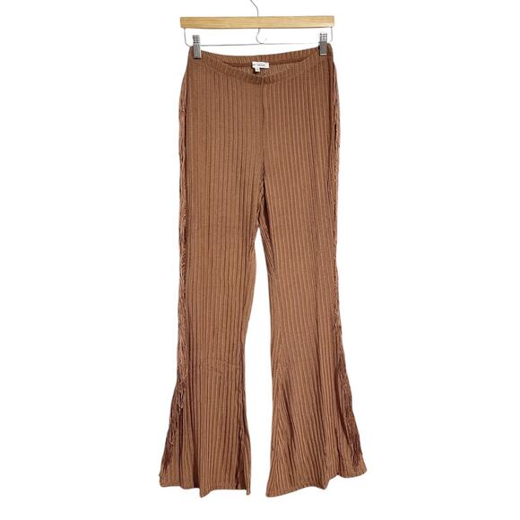 Side Fringe Knit Flare Leg Pants Size S Caramel Brown Sheer Cowgirl Costume NWT - Picture 5 of 15